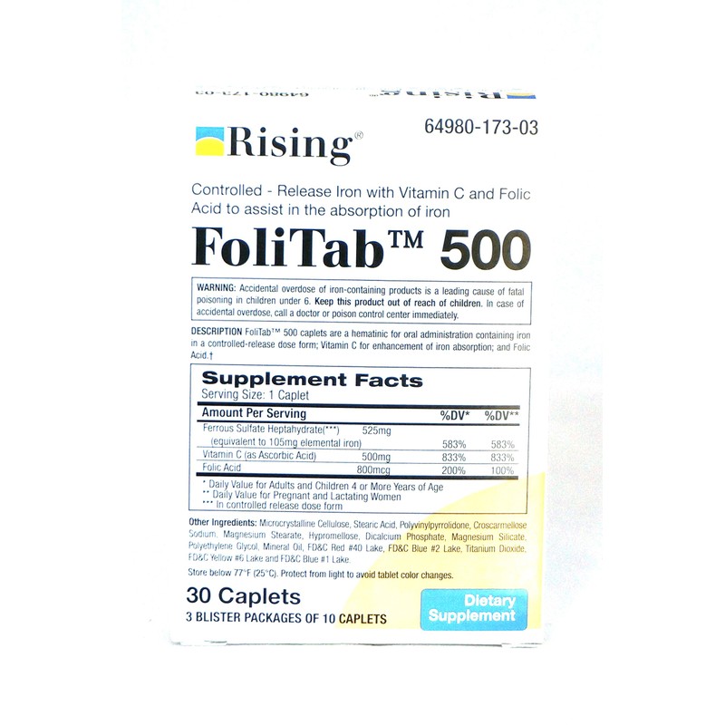 FoliTab 500 Controlled-Released Iron with VIT. C and Folic Acid,