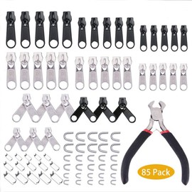 Zipper Repair Kit Zipper Replacement 85 Pieces with Zipper Install Pliers Tool and Zipper Extension Pulls for Clothing, Bags, Jackets, Tents, Luggage, Backpacks, Sleeping Bag