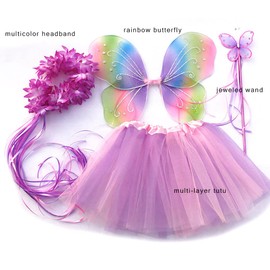 Tante Tina Girls’ Butterfly Fairy Costume, 4-Piece Set Includes Fairy Wings / Butterfly Wings, One Size