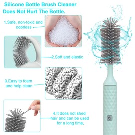 Biqin - Juego de cepillos de limpieza eléctricos con cepillo para polvo de silicona para botellas y cepillo para polvo de pajita, limpieza de rotación de alta velocidad de 360°, recargable por USB, impermeable IPX65 (azul)