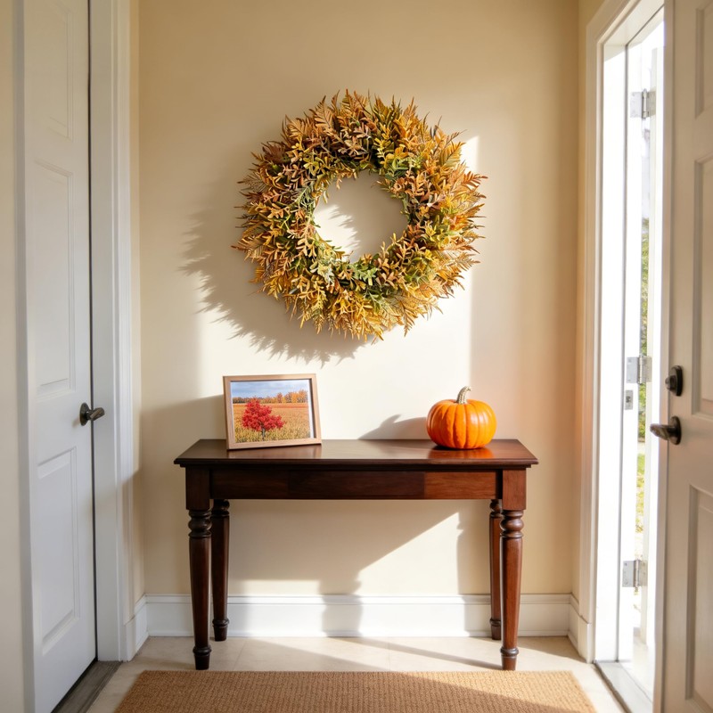 HipTree 18 Inch Fall Fern Eucalyptus Wreath Autumn Front Door