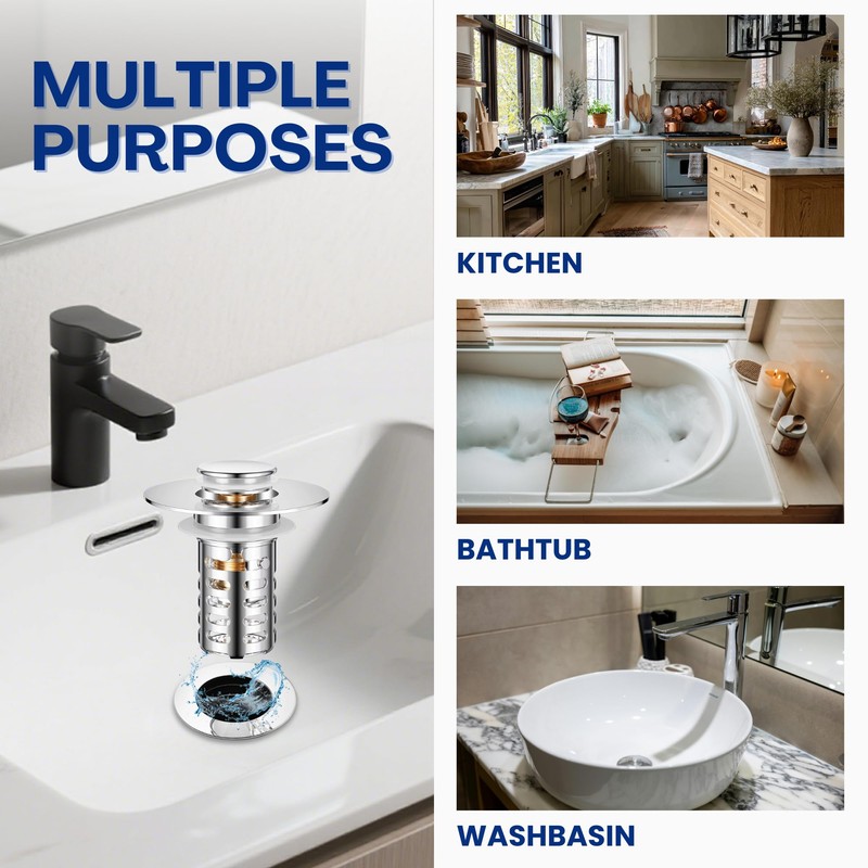 RegBogen Pop Up Bathroom Sink Stopper, Stainless Steel Sink Drain