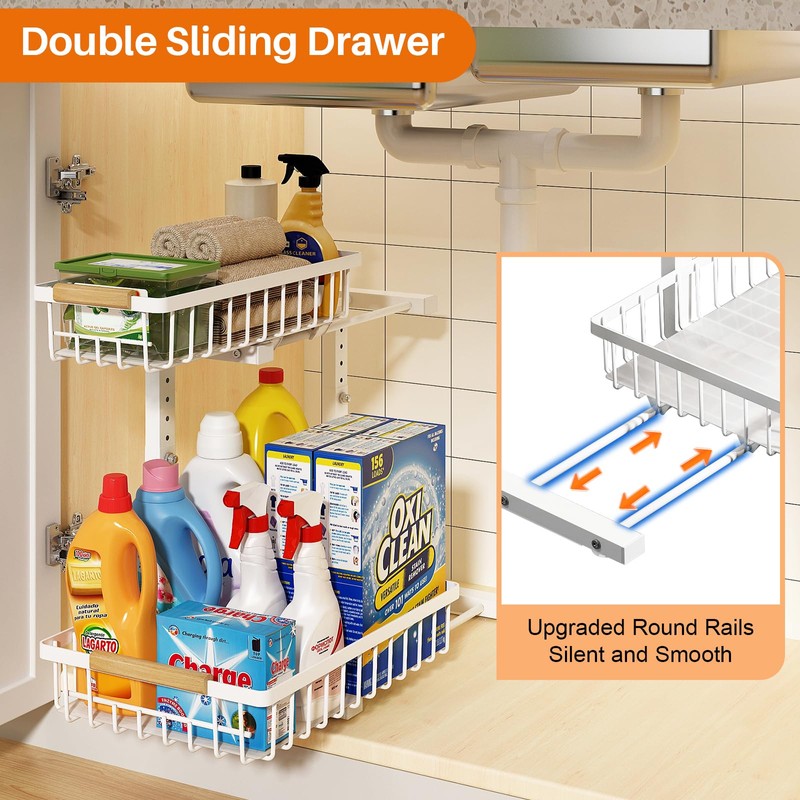 REALINN Under Sink Organizer, Height Adjustable Under Sink Organizers and