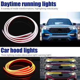 DREAMOTOR 71 Inch Led Hood Light Strip, White Dynamic Car LED Hood Strip Lights with Fuse Protection, Turn Signal Lamp, Universal Exterior Daytime Running Light Strip for Cars, SUVs, Trucks