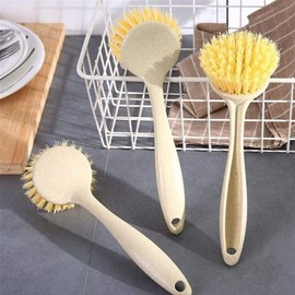 YEmirth Kitchen Dish Brush Bamboo Handle Dish Scrubber Built-in Scraper, Scrub Brush for Pans, Pots, Kitchen Sink Cleaning, Dishwashing and Cleaning Brushes are Perfect Cleaning Tools