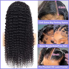 30 Inch 13x6 Deep Wave Lace Front Wigs Human Hair Deep Curly HD Transparent Lace Front Wigs Human Hair 180% Density Glueless Deep Wave Frontal Wig for Women Pre Plucked with Baby Hair Natural Color
