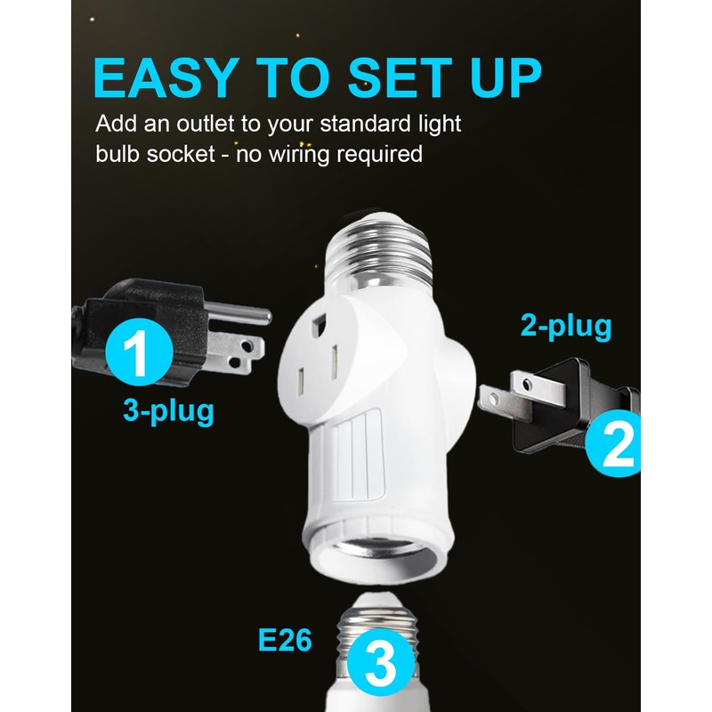 Light Socket Outlet Adapter, 3 Prong Light Socket Adapter, Polarized