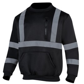 VENDACE Hi Vis Safety Sweatshirts for Men Reflective ANSI Class 3 High Visibility Construction Work Crew Sweatshirt No Hood(Black,L)