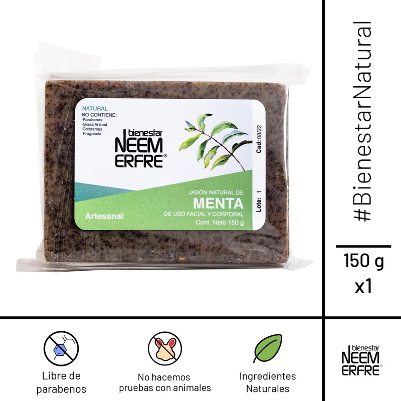 bienestar NEEM ERFRE Jabón Natural Artesanal Menta con Aceite Neem