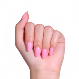 BFY Press on Nails Short Oval Fake Nails, Pink Gel Acrylic Nails, Solid Color Glossy False Nails Kits Salon Quality Stick Glue on Nails Tip 24 Pcs