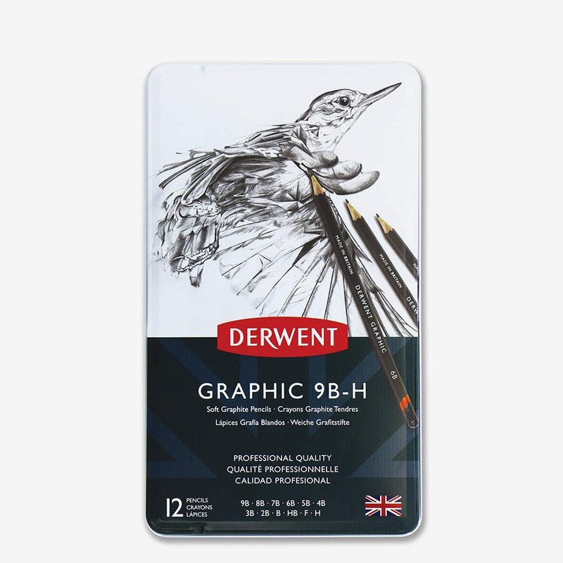 DERWENT Pencil, Graphite, Set of 12, Soft, Tin, R34201