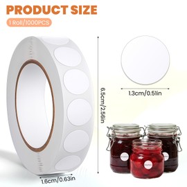 Bewudy 1000 PCS White Round Stickers, 0.5 Inch Small Circle Dot Stickers Blank Sticky Dots Sticker Writable Color Coding Label for Office Shop Home Classroom Marking (White)