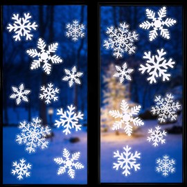 Zyzhogar Christmas Snowflakes Window Stickers,108pcs White Snowflakes Window Clings,Large Snowflake Decal Sticker,Xmas Snowflake Decorations for Home School Office Winter Holiday Party