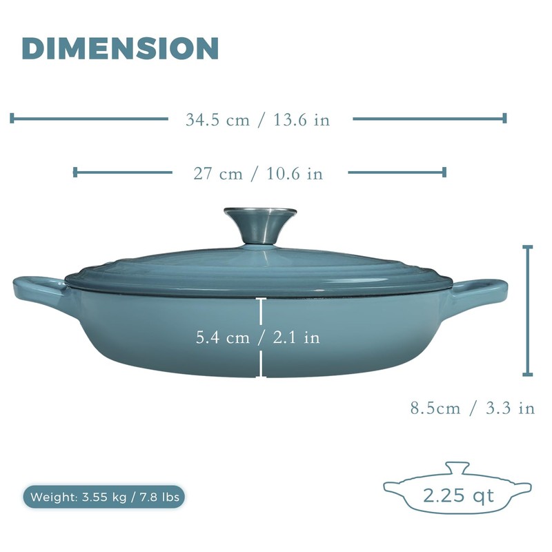 Flavehc Braiser Enameled Cast Iron Braiser 2.25 qt Braiser Pan