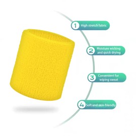 Fecawd 6 Pack Wristbands Sweatbands for Men & Women, Breathable Tennis Wrist Bands Absorbent Sweat Band Multiuse Wristband for Basketball, Running, Gym, Working Out(Yellow)