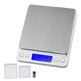 Kitchen Scale, Digital Scale, Electronic Scale, 3000g, Measuring Instrument, 0.1 g Unit, 6.6 lbs (3 kg), Kitchen Cooking Scale, For Cooking, Cooking, Baking Letter, Compact, Tare Out, Auto Off, 2 Trays, Japanese Instruction Manual Included, Silver