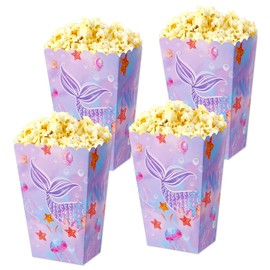 12 PCS Meerjungfrau Party Gunst Popcorn Boxen Unter dem Meer Party Goodie Bags Marine Meer Tiere behandeln Taschen wiederverwendbar für Mädchen Geburtstag Babydusche Bridal Shower