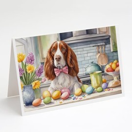 Caroline's Treasures DAC6916GCA7P Decorating Easter Welsh Springer Spaniel Greeting Cards Pack of 8 Blank Cards with Envelopes Whimsical A7 Size 5x7 Blank Note Cards