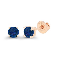 14K Yellow Gold Plated Sterling Silver 4mm Round Created Blue Sapphire September Birthstone Screwback Stud Earrings