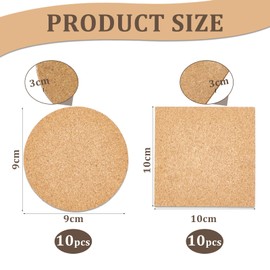 20PCS Absorbent Cork Coaster Sets, Square and Round Corks Coasters Wooden Thick Drink Coasters Cork Mat for Kitchen Restaurant Home Bar Cafe Wedding Supplies