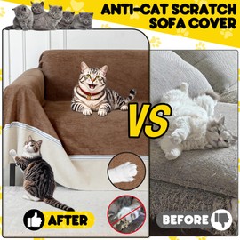 Loiion Cat Scratch Furniture Protector - Anti-Slip, Waterproof Sofa Cover to Keep Cats Off, Pet-Friendly Couch Protectors for 3 Cushion Couch, Anti-Scratch Couch Cover for Pets and Kids 150"X91"Brown
