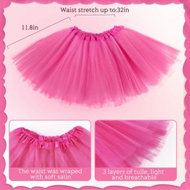 Lainlight Tutu for Girls 3 Layered Tulle Tutu Skirts Set,with Heart Glasses,Ponytail Headband Cosplay Party Supplies(3 Pcs) Pink