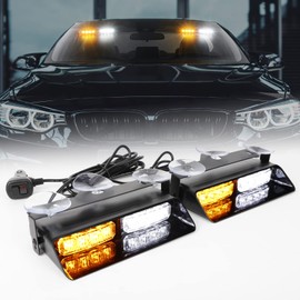 OPPBUY Amber White 2 In 1 Emergency Dash Strobe Lights,18 Flashing Mode Interior Windshield Deck Split Hazard Safety Warning with Suction Cups for Construction Car Trucks Vehicles-2PCS