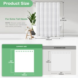 Dynamene Extra Long Shower Curtain and Liner Set - 84 inch Tall Boho Farmhouse Fabric Tufted Chenille Striped, Waterproof Clear Liner, Shabby Chic Shower Curtains for Bathroom, 12 Hooks, 72x84, White