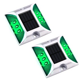 Aolyty Solar Dock Lights - IP68 Waterproof Outdoor Warning Step Lights, Reflective Road Marker for Sidewalk, Stair, Garden Pathway, Walkway (2 Pack, Green)