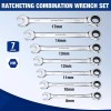 WORKPRO Ratcheting Combination Wrench Sets 7PCS Metric 8mm-17mm w/Organizer Rack