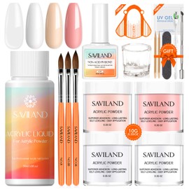 Saviland Acrylic Nail Kit - Acrylic Powder Nails Kit Acrylic Set with Non-Acid PH Bond 4 Colors Nude Pink Clear White Acrylic Powder and Liquid Set with Acrylic Nail Brush for Beginners DIY Acrylic Nail Extension
