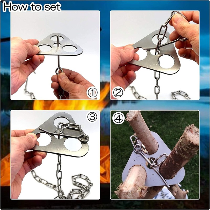PWPAM Camping Tripod Board with Adjustable Chain for Suspending Pots