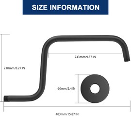 NearMoon S Shape Shower Extension Arm with Flange, Stainless Steel High Rise Shower Head Extender Pipe, Horizontal Extension Standard 1/2" Connection- Bathroom Accessory, 16 Inch (Matte Black)