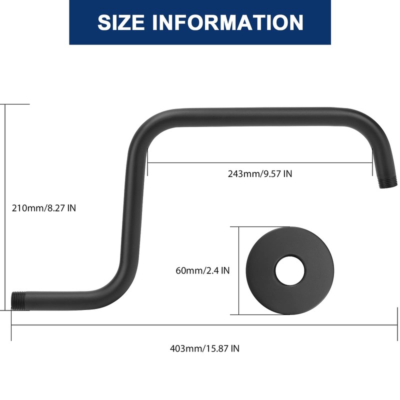 NearMoon S Shape Shower Extension Arm with Flange, Stainless Steel