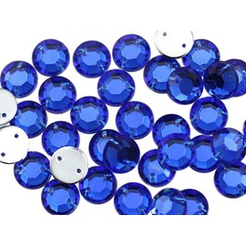 KraftGenius 10mm Sewing on Rhinestone with Two Holes for Sewing on Fabrics High Quality Per Grade Lead Free - 70 Pieces Sapphire H104