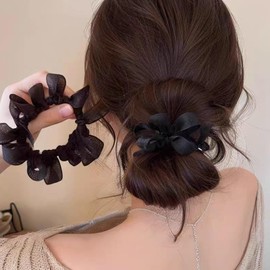 Yokosen Hair Tie, Ribbon, Scrunchie, Black, Brown, Rubber Bands, Set of 2, Stylish, Women's, Thick, Non-Trace Hair Elastic, Stretchable, Hair Accessory, Hair Arrangement, Elegant, Simple, Korean Style