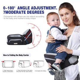 Foldable Hip Seat Baby Carrier with Pockets, Advanced Adjustable Waistband Extender Baby Hip Seat Carrier for 0-36 Month Baby (Pink)