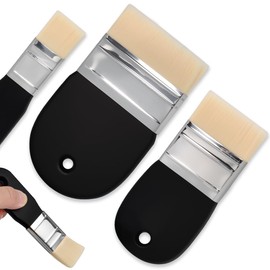 VGECEE Set of 3 Flat Brushes Wide Paddle Brush Acrylic Surface Brush Watercolour Brush Set with Wooden Handle 3 Sizes Artist Brush Flat Painting Brush for Watercolour, Gouache, Acrylic, Oil on Canvas