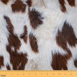 White Brown Cow Fur Girls DIY Fabric by The Yard for Kids Teens Woman Craft Lovers,Abstract Cowhide Texture,Decorative DIY Fabric for Upholstery and Home Accents,2 Yard,Rustic（Not Really Cow Fur）