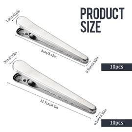 DHSWNNG Pack of 20 Stainless Steel Sealing Clips, Metal Clips, Sealing Clips, 2 Sizes, Bag Clips, Bag Clips for Bags, Food for Kitchen (8 cm and 11.5 cm)