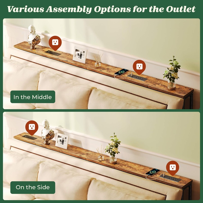 SUPERJARE 78.8 inch Narrow Console Table with Outlet, Sofa Table