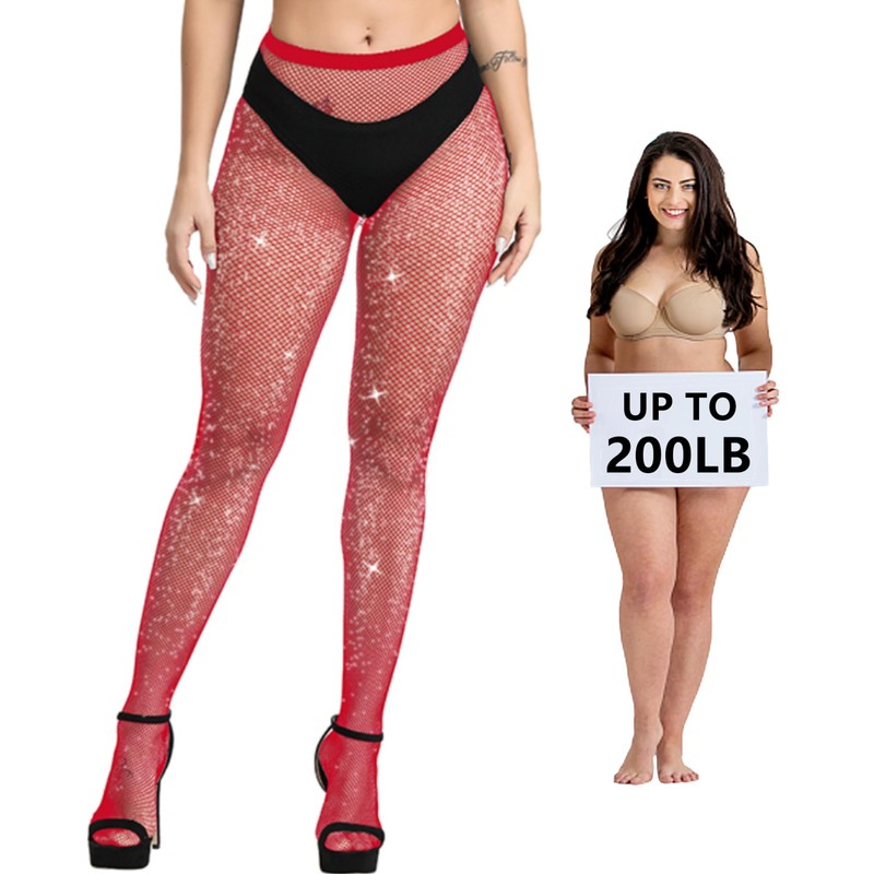 WEANMIX Women's Rhinestone Fishnet Stockings Pantyhose, High Waist Sparkly Tights