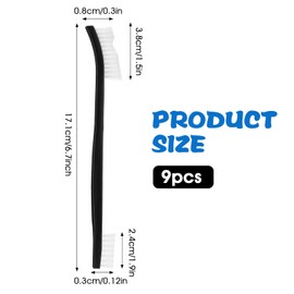 Abeillo Pack of 9 Small Cleaning Brushes, 17 cm, Double-Sided, Long-Talk, Curved Cup Brush, Stiff Brushes, Nylon Crevice Tool Brushes for Kitchen, Sink, Bathroom, Gaps, Corners, Small Spaces