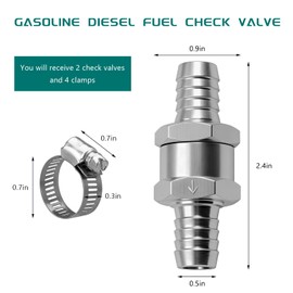 Gdnecad 2 PCS One Way Check Valve, 5/16" 8mm Aluminium Alloy Inline Fuel Hose Check Valves with Adjustable Clamps, Non Return One-Way Control Valve for Gasoline Diesel Oil Water (12mm)