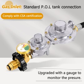 Azdele Upgraded Two Stage Propane Regulator with 5ft Hose and Gauge, Standard P.O.L Tank Connection, 3/8in Female Flare Fitting for Grill, Heaters, Fire Pit, Gas Generator/Stove/Range-CSA Certified