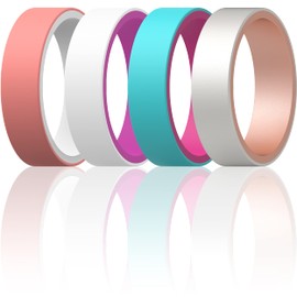 ThunderFit Unisex Silicone Wedding Rings, Reversible 6mm Wide 2mm Thick - 1/4/7 Variety Multipack (RosePink-White, RosePink-Teal, RoseGold-Pearl, White-RosePink, 7.5-8 (18.2mm))