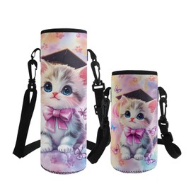 ASQVTIFE Cat Insulated Water Bottle Carrier for Kids Girls Cute Hydrobag Crossbody Water Bottle Holder with Adjustable Strap School Toddler Kindergarten Elementary Camping Travel S