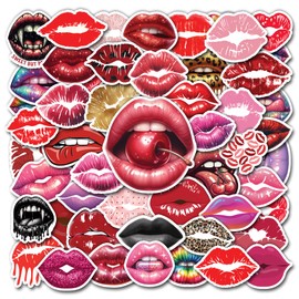 WESILY Pack 50 PCS Lip Kiss Stickers Waterproof Vinyl Decals Birthday Valentines Day Theme Decorations Laptop Journal Phone Water Bottle Party Supplies Favors Gifts for Kids Girls Women