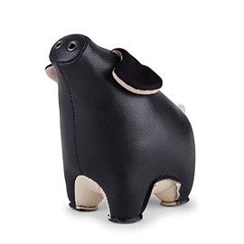Züny - Pig Diya - Paperweight - Faux Leather/Polyester Fibres/Iron Pellets - Black/White - 11.5 cm x 7 x 10 cm