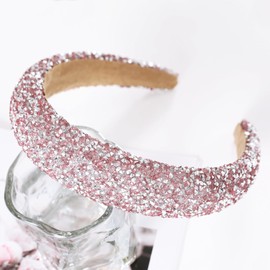 ONRAGT Glitter Headband, Pink Rhinestones Headband Women's Glitter with Gemstones Headband Wide Hair Band Cute Elegant Accessories Suitable for Everyday, Parties, Performances, Photography